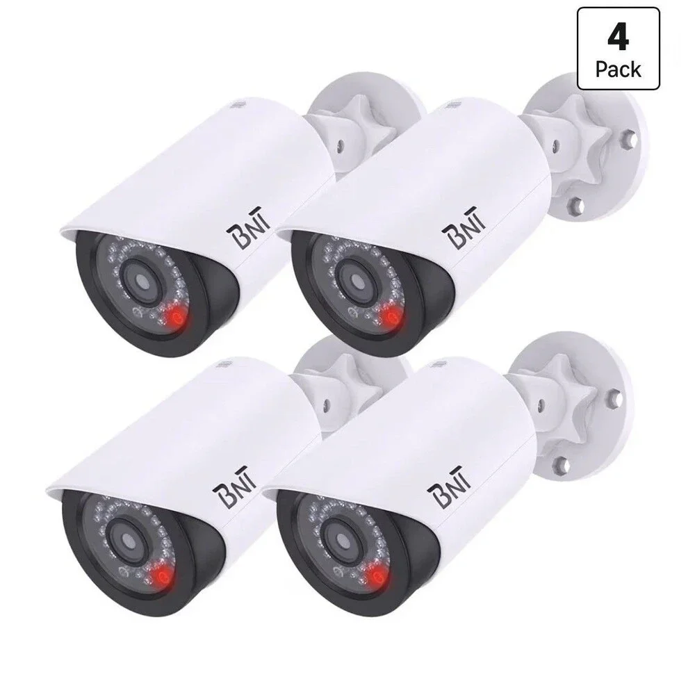 4 Dummy Fake Security Camera With Red LED Light Home Businesses Indoor/Outdoor